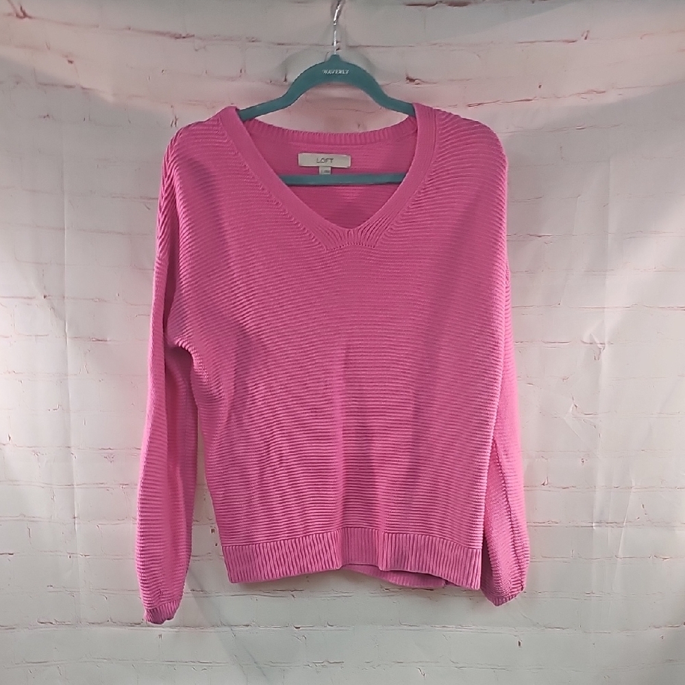 LOFT Vibrant Pink V-Neck Sweater